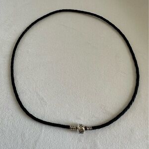Pandora Black Leather Necklace with Silver Clasp